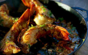 Crayfish tails in chimichurri butter with a smoked paprika and chilli glaze
